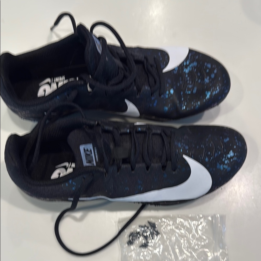 Nike Black and Blue Track Spikes with White Swoosh 6.5W